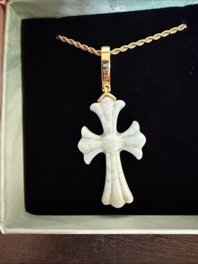 Jade Cross Necklace on a Sterling Silver Gold Rope Chain
